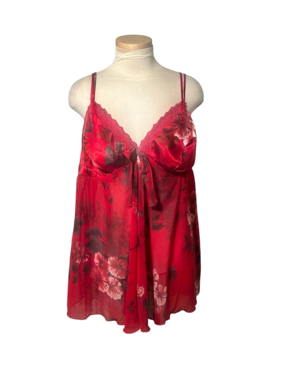 Enchanted Plus Size Red Floral Lace-Trim Chemise Nightie Size 22/24